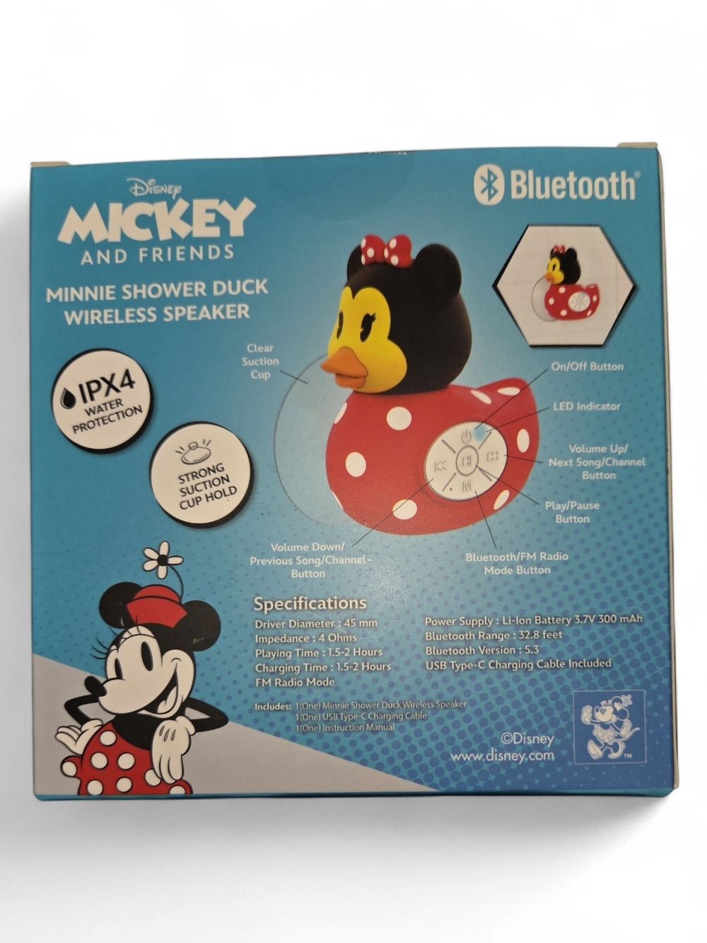 Disney Minnie Mouse Polka-Dot Bluetooth Shower Duck - Red, Black, Yellow - Picture 3 of 4